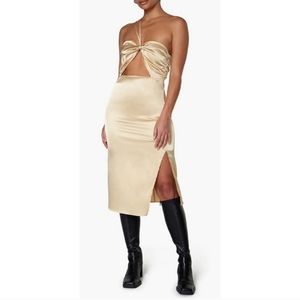 WeWoreWhat The Halter Stretch Charmeuse Satin Midi Dress